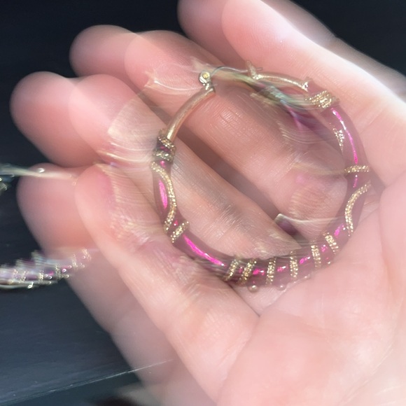 Purple Enamel Hoops 2 inches big Gold Plated- gorgeous - Picture 4 of 4